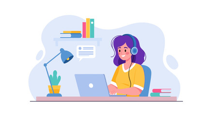 Woman working from home on laptop, perfect for blogs about remote work, online learning, or freelancing.