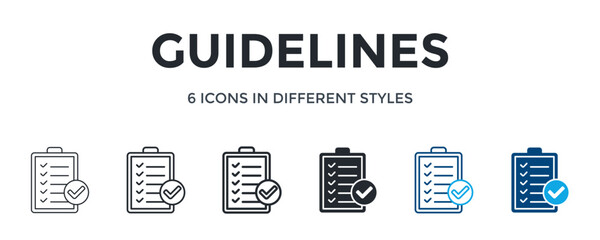 Guidelines Icon In Different Style Vector Illustration. Designed In Thin Line, Regular Line, Bold Line, Glyph, Color Line, And Color Glyph Style Can Be Used For Web