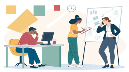 Diverse team collaborating in a modern office, perfect for website banners or brochures.