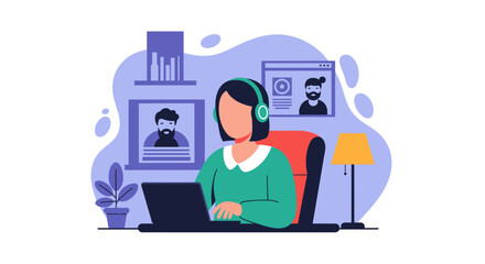 Woman working from home on laptop, perfect for remote work, online communication, and freelance concepts.