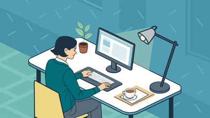 Woman working on computer at home office, perfect for blog posts about remote work or productivity.