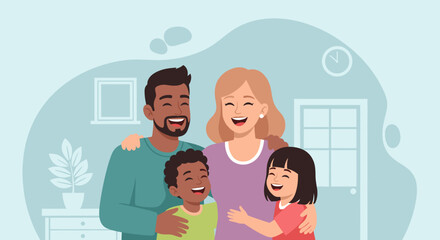 Happy diverse family laughing together at home - perfect for family blogs, websites, and social media.