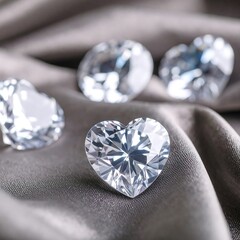 Sparkling heart-shaped diamonds on gray fabric