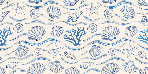 seamless pattern with blue flowers