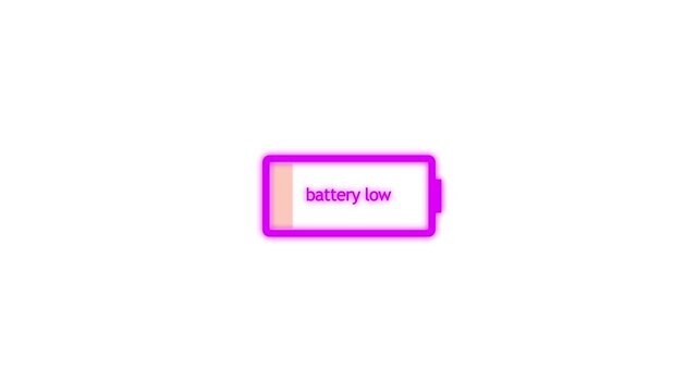 Low battery icon animation on a battery fast charging animation. Shiny flash animated battery icon Animated battery low black background.4k video
