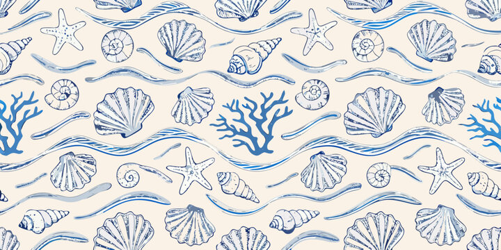 seamless pattern with blue flowers