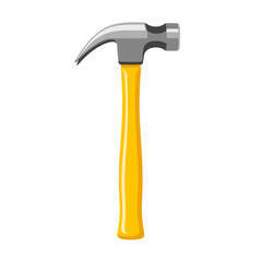 A cartoon illustration of a claw hammer with a yellow handle.