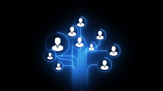 Animation of network of connections with people icons over Social network media concept Digital network connecting people globally.social network icon animation with black background.