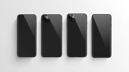 Set of Black Mobile Phones Mockups Isolated on White Background, Front and Side View. Vector Illustration 