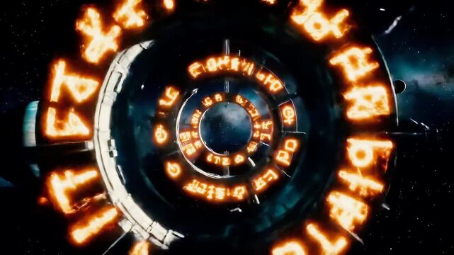 Mysterious Sci-Fi Portal Activates in Space with Alien Glyphs and Distant Planets