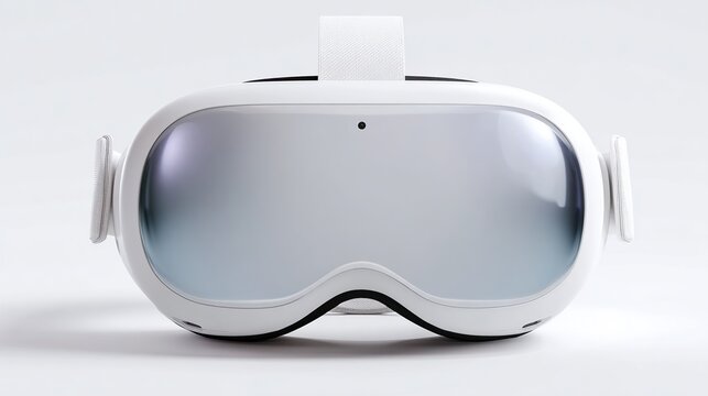 Sleek white VR headset with mirrored visor on a white background in studio lighting - Powered by Adobe