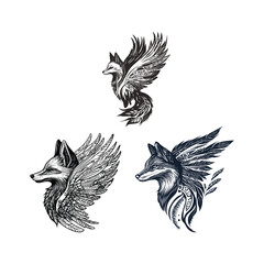 Obraz premium illustration of a winged fox in an elegant, mysterious pose