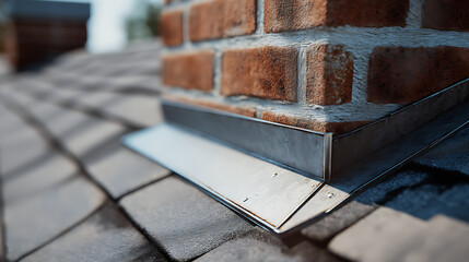 Brick Chimney and Shingle Roof with Metal Flashing in Residential Renovation - A Blend of Traditional Style and Modern Design for Timeless Home Improvement in Urban and Rural Settings