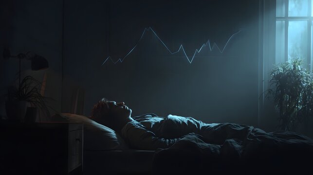A person sleeping while a glowing financial stock chart floats overhead. A concept for financial anxiety, passive income, or the "money never sleeps" principle.

 - Powered by Adobe