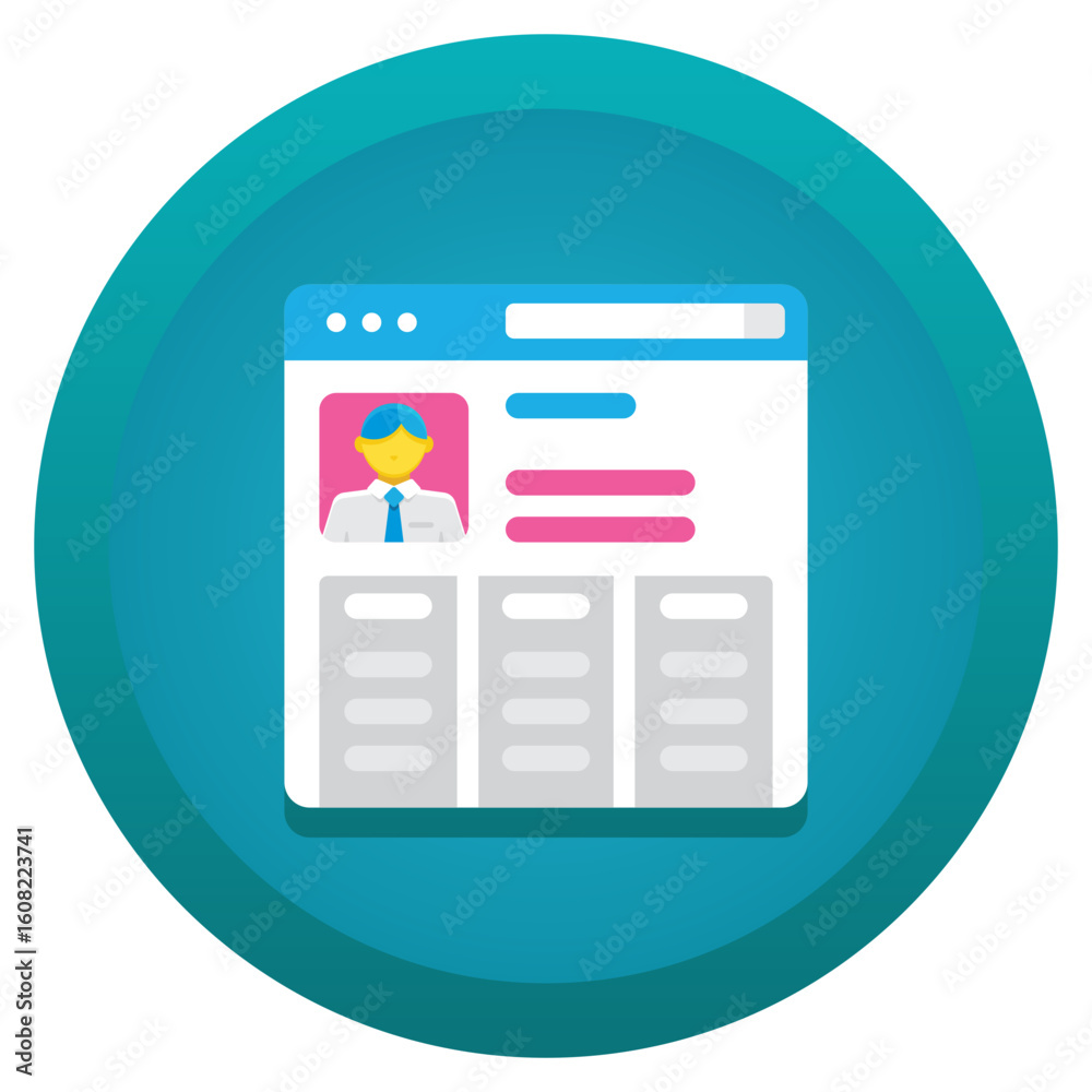 Poster user profile webpage interface with personal information and content blocks
