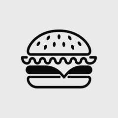 Simple black and white line art icon of a classic hamburger