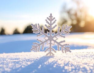 Snowflake on snow, sunrise