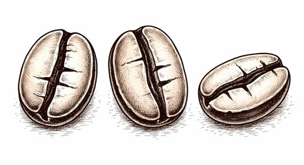 Coffee beans art sketch black vector of three roasted beans in hand drawn vector illustration with realistic shading