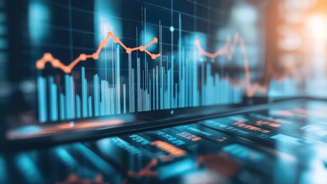 Stock Market Data Analysis on Screen Display, Business Finance and Investment Growth