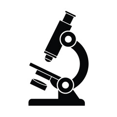 Black silhouette of a scientific laboratory microscope on a white background