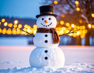 Snowman in winter evening