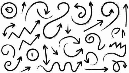 Vector  collection of hand drawn decorative elements including swirls zigzags and dotted lines in black and white