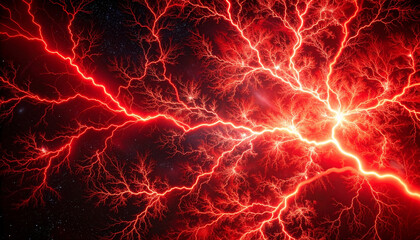 Red Lightning Display: A mesmerizing capture of a fiery red lightning storm, the electrifying energy of nature visualized.