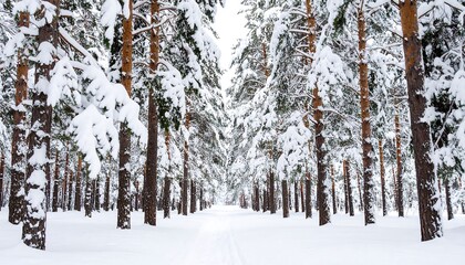 Fototapeta premium Snowy pine forest path