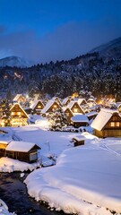 Snowy village at twilight (1)