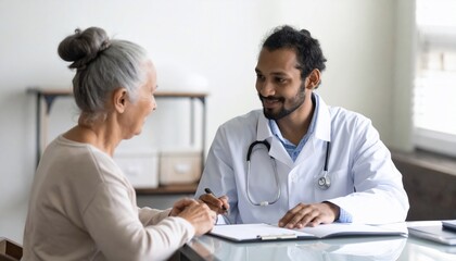 Fototapeta premium Doctor and Senior Patient Consultation: Healthcare, Medical Advice, Wellbeing, Trust, Compassionate Care