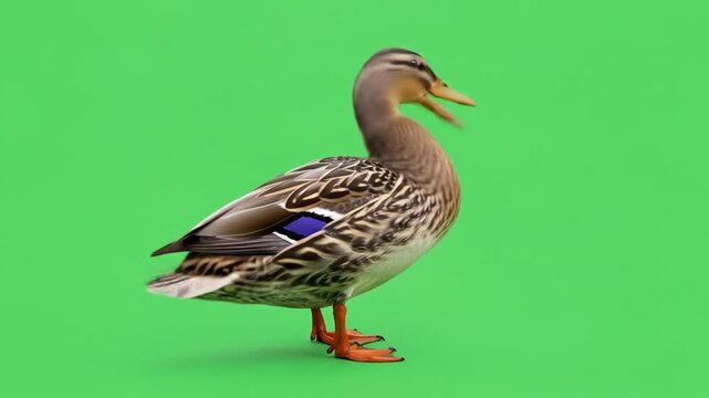 Mallard Duck Quacking on Green Screen