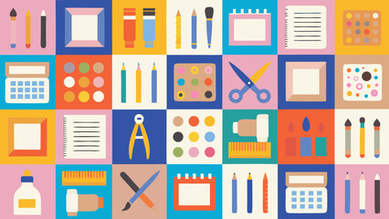 seamless pattern with office accessories