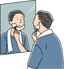 鏡の前で髭を剃るお父さん