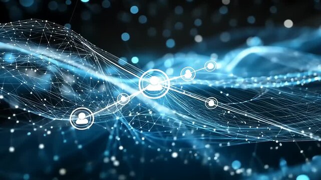 Abstract digital network with glowing lines and nodes representing connectivity in a futuristic setting