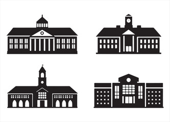 Naklejka premium University Building Silhouettes Depicting Classical, Modern, and Academic Architecture Styles.