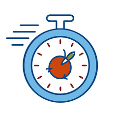 Obraz premium An imaginative illustration combines the precision of time with the essence of health, featuring a vibrant apple at the center of a stopwatch, symbolizing fresh nutrition and quickness. 