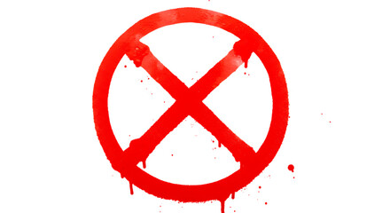 Fototapeta premium Red Circle X Symbol with Spray Paint Texture on Black Background