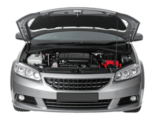 open car hood showing engine bay on white background png