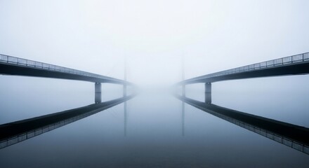 Foggy bridge reflection creates a symmetrical and mesmerizing visual spectacle