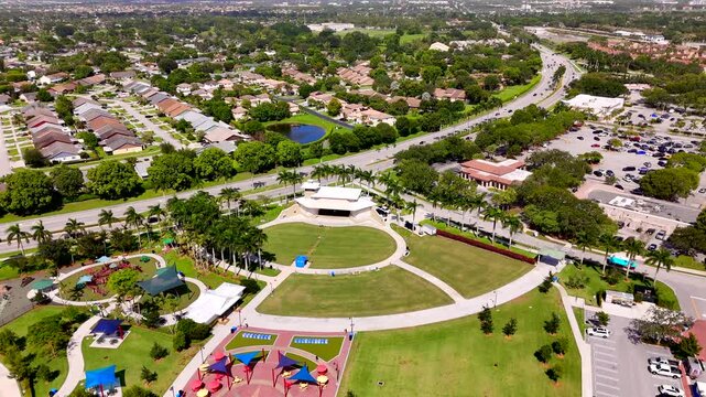 Aerial footage Wellington Amphitheater and municipal park 4k