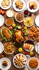 Thanksgiving feast on a wooden table