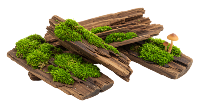 Rustic Wood Planks Covered with Fresh Green Moss on Black Background - Powered by Adobe