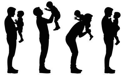 Obraz premium Silhouette of fathers and their children