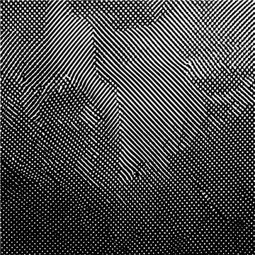Monochrome abstract design featuring a blend of parallel lines and dotted patterns creating visual texture