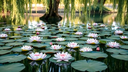 Tranquil Lotus Pond with Weeping Willows