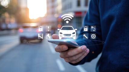 Innovative car app controls vehicle functions remotely using mobile technology for modern lifestyle