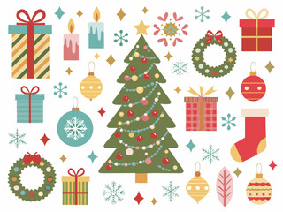 set of christmas elements
