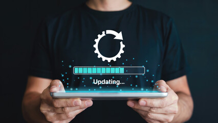 Man updating his tablet software for enhanced performance and modern technology experience today