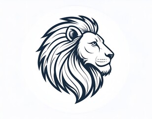 Fototapeta premium A stylized illustration of a lion's head in profile, featuring a flowing mane and a regal expression, rendered in a monochrome color scheme.