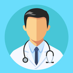 Fototapeta premium Doctor avatar icon in white coat, flat design face illustration. Senior consultant, medicine